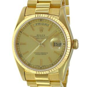 Rolex Mens Day-Date President Watch 18KY Solid Gold Champagne Dial 18038 MINT